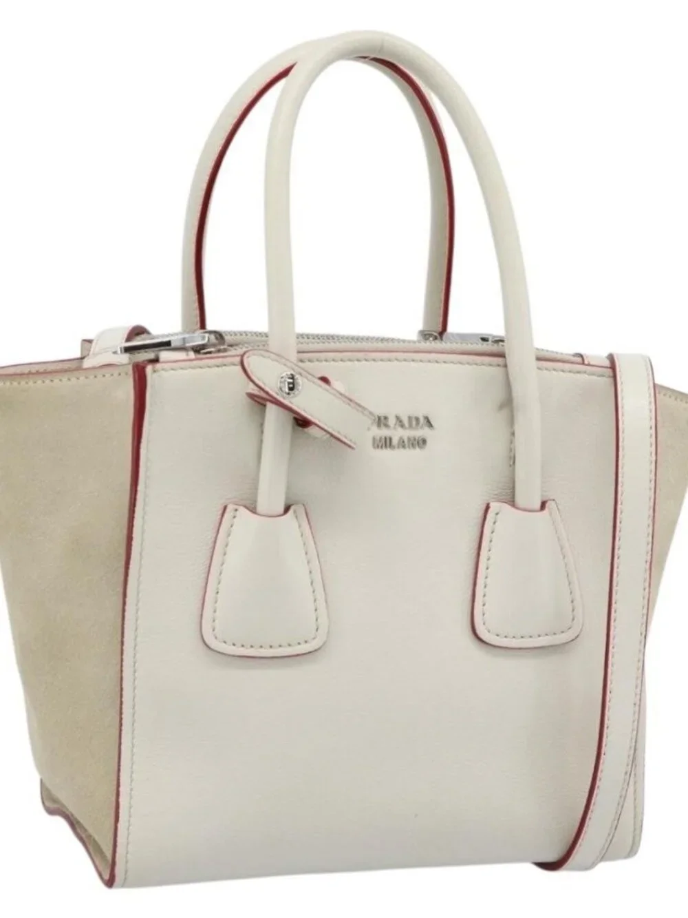 PRADA Hand Bag Leather 2way White Silver Auth